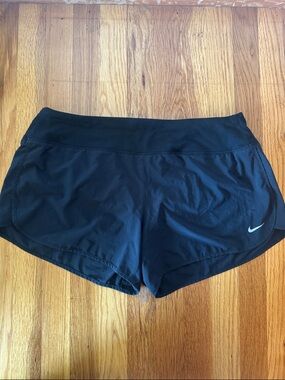 Nike Dri-Fit Black Women's Athletic Shorts with White Swoosh
